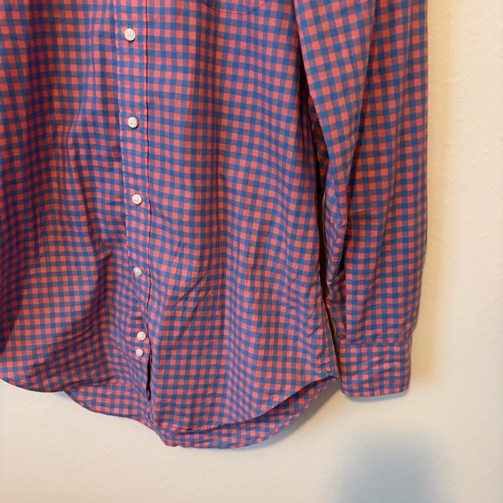 Sid Mashburn Salmon Blue Gingham Button Front Shirt Cotton Small - Picture 2 of 6
